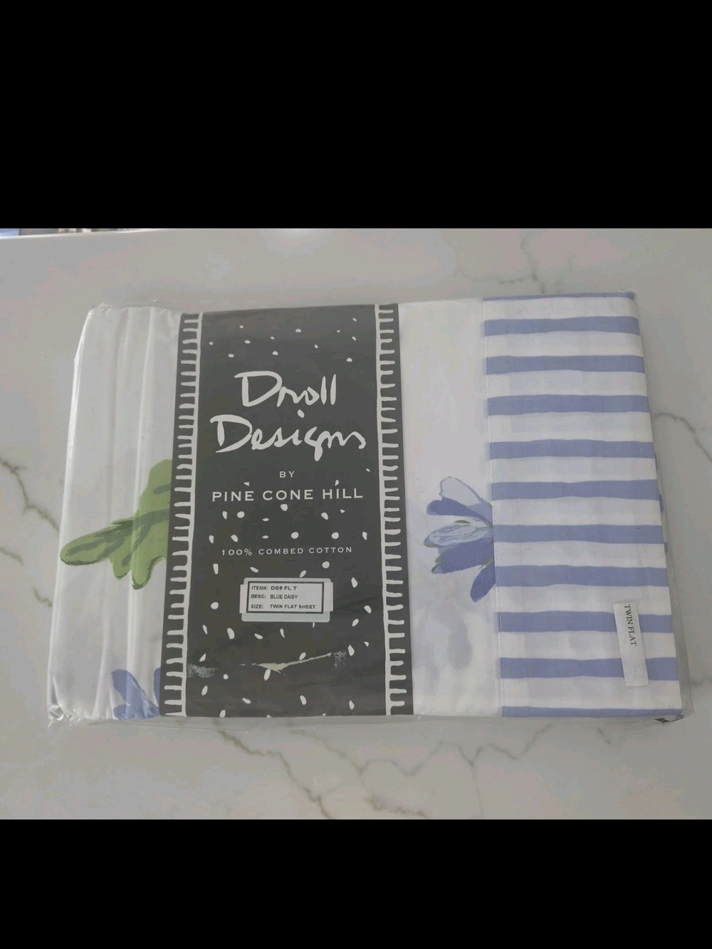 Droll Design Pine Cone Hill Combed Cotton Twin Flat Sheet Blue Daisy New